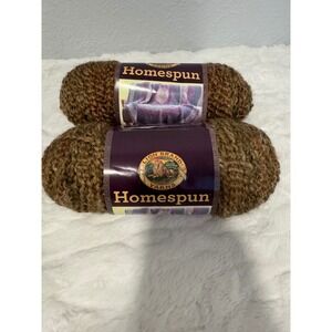 Lion Brand Homespun Yarn Barley 381 Bulky 5 Lot of 2 Same Dye Lot 125639 Brown